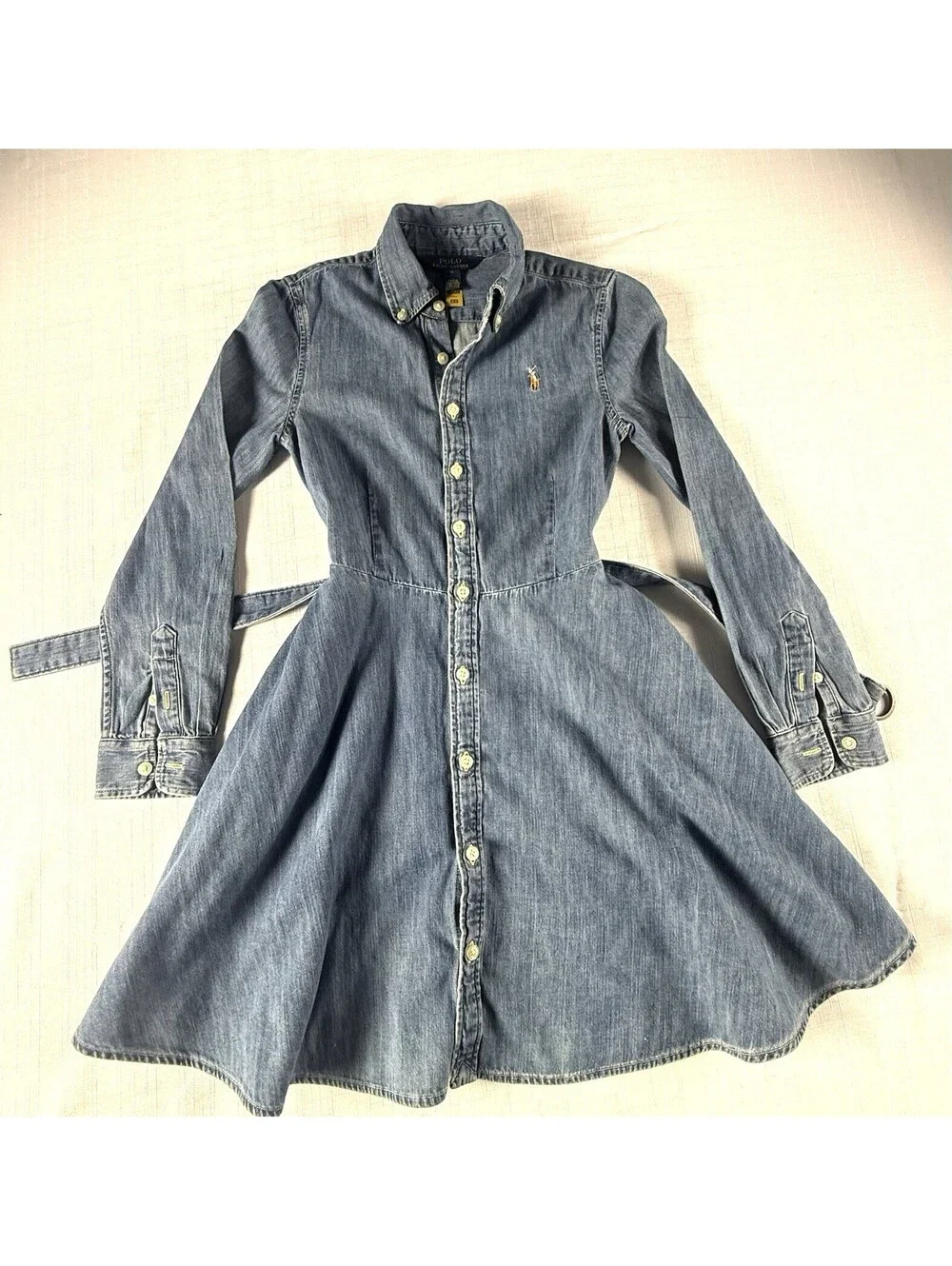 Polo Ralph Lauren Girls Denim Shirt Dress Belted Blue  Pony Logo  Size 10